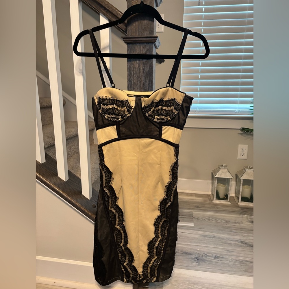Elegant Black and Cream Lace Dress